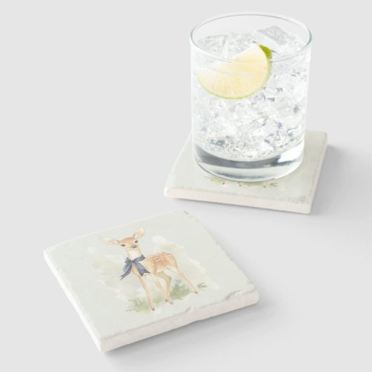 Deer with Blue Bow Steinuntersetzer (Seitenansicht)