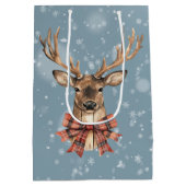 Deer With Plaid Bow Christmas Snow Falling Mittlere Geschenktüte (Rückseite)