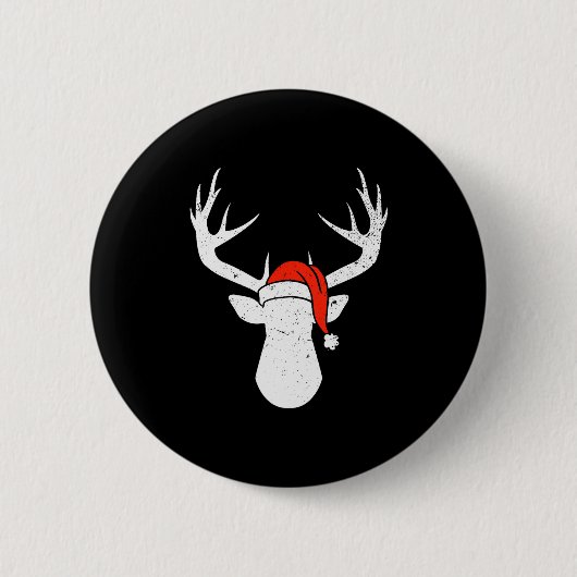 Deer With Santa Hat Christmas Pajama Hunting Gift  Button (Vorderseite)