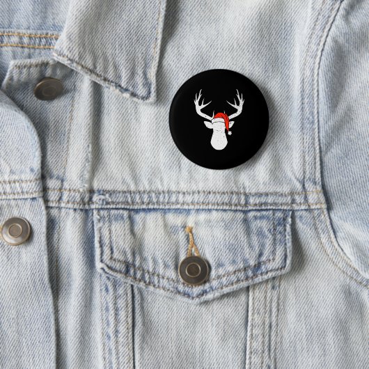 Deer With Santa Hat Christmas Pajama Hunting Gift Button (Beispiel)