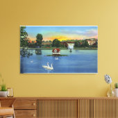 Deering Oaks Fotain und Duck House View Leinwanddruck (Insitu (Wohnzimmer))