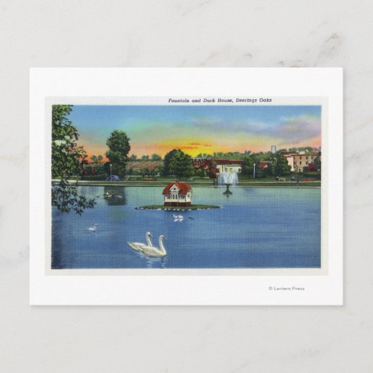 Deering Oaks Fotain und Duck House View Postkarte (Vorderseite)