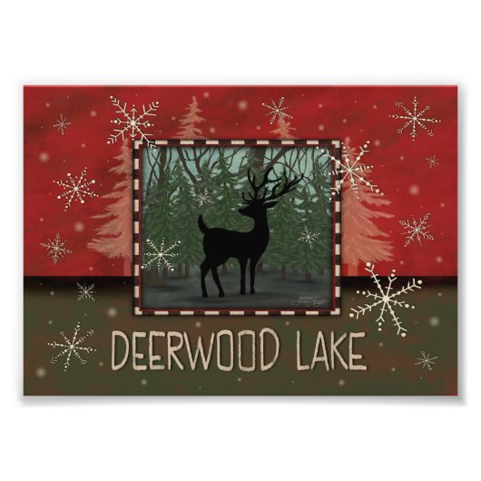 Deerwood Lake Inspirivity Rustic Trees Deer Fotodruck (Vorne)