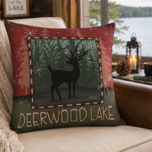 Deerwood Lake Rustic Deer Pine Inspirivity Kissen