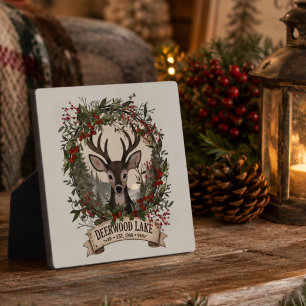 Deerwood Lake Rustikale Wald-Weihnachts-Hirsche Fotoplatte