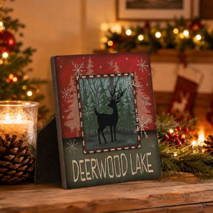 Deerwood Lake Rustikaler Hirsch Inspirationsplaket Fotoplatte