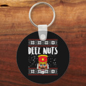Deez Nuts Nutcracker Spaß Ugly Christmas Meme Gesc Schlüsselanhänger (Vorderseite)