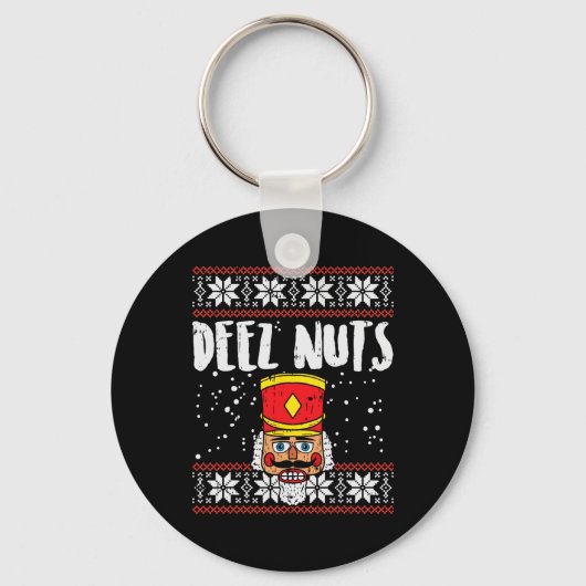 Deez Nuts Nutcracker Spaß Ugly Christmas Meme Gesc Schlüsselanhänger (Vorderseite)