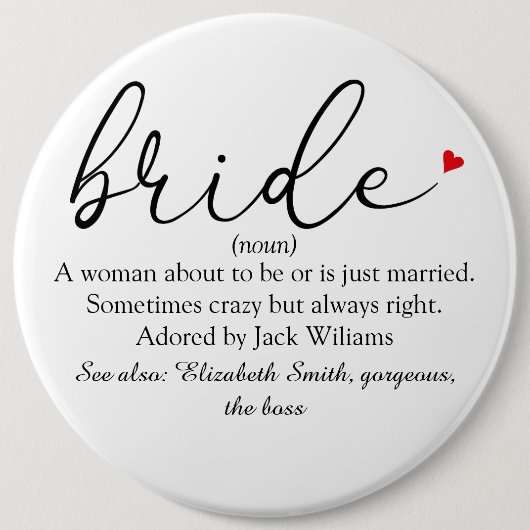 Definition, Brautparty, Hochzeit Button (Vorderseite)