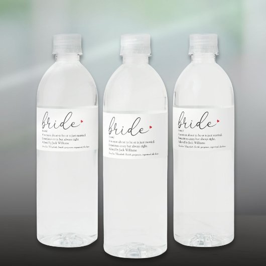 Definition, Brautparty, Hochzeit Wasserflaschenetikett
