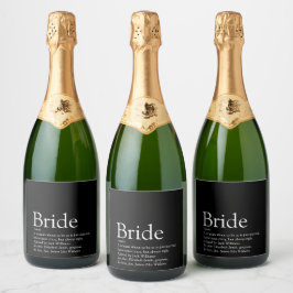 Definition der Braut, Brautparty, Hochzeit Schaumweinetikett