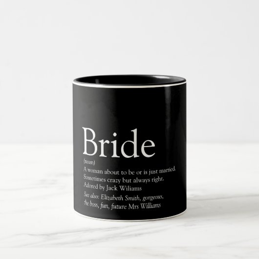Definition der Braut, Brautparty, Hochzeit Zweifarbige Tasse (Mittel)