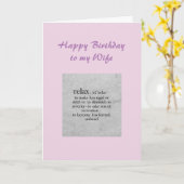 Definition der Ehefrau des Relax-Spaßes am Geburts Karte (Gelbe Blume)