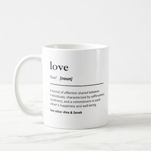 Definition der Liebe mit Ehepaar- oder Familiennam Kaffeetasse (Links)