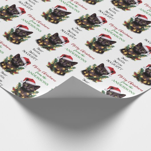 Definition der schmuddeligen Katze, die in Weihnac Geschenkpapier (Ecke)