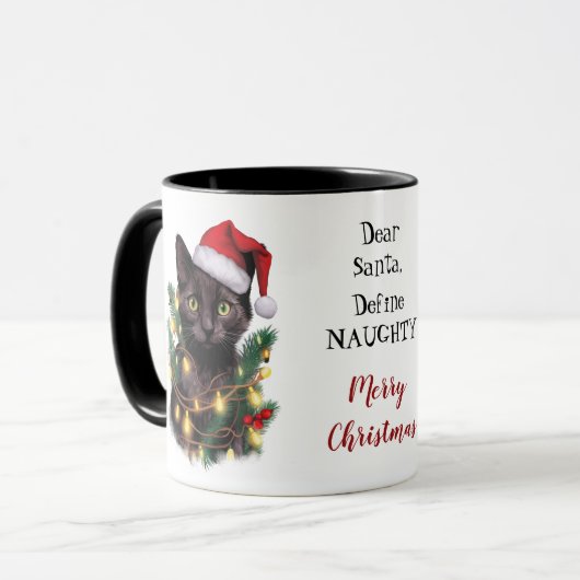 Definition der schmuddeligen Katze, die in Weihnac Tasse (Vorderseite Links)