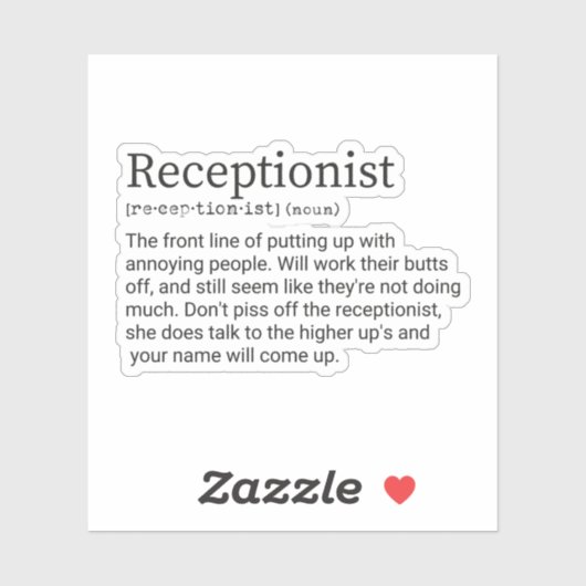 Definition des Begriffs "Rezeptionist", Geschenk f Aufkleber (Blatt)