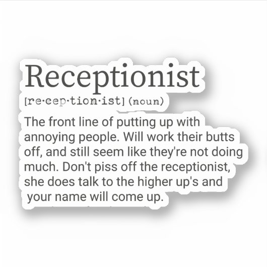 Definition des Begriffs "Rezeptionist", Geschenk f Aufkleber (Vorderseite)