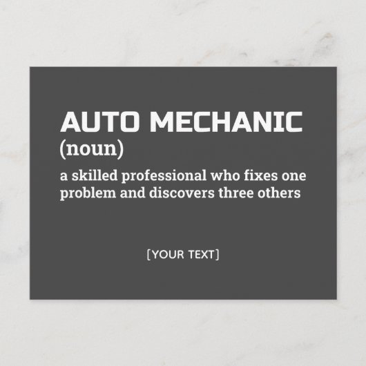 Definition des "Funny Auto Mechanism" Postkarte (Vorderseite)