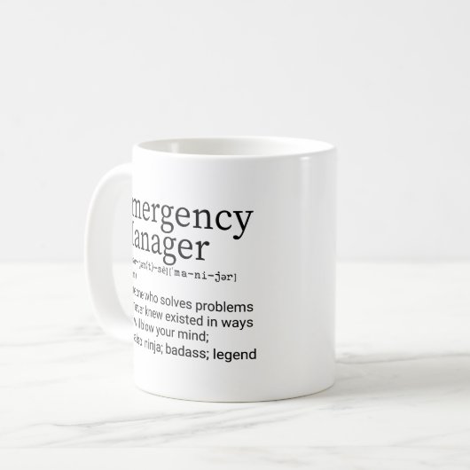 Definition des "Funny Emergency Manager" Kaffeetasse (Vorderseite Links)