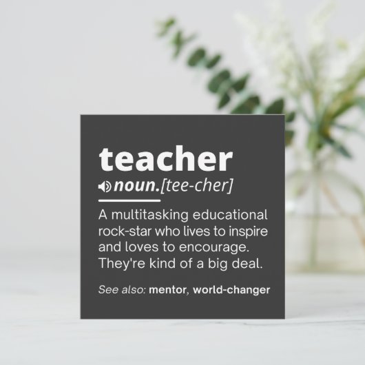 Definition des Lehrers - Funny Teaching School Tea Einladung (Stehend Vorderseite)