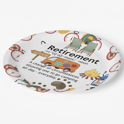 Definition für "Funny Camping Retirement" Pappteller (Schrägansicht)