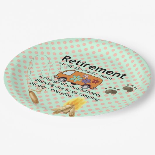 Definition für "Funny Camping Retirement" Pappteller (Schrägansicht)