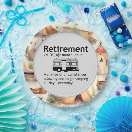 Definition für "Funny Camping Retirement" Pappteller (Party)