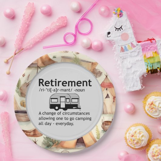 Definition für "Funny Camping Retirement" Pappteller (Party)