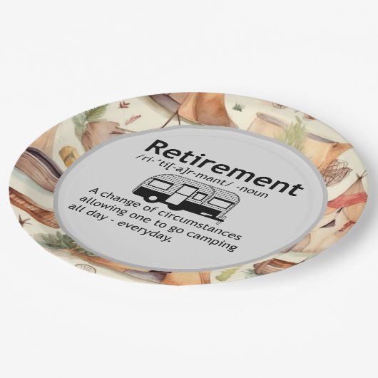 Definition für "Funny Camping Retirement" Pappteller (Schrägansicht)