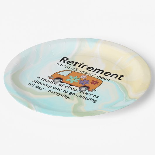 Definition für "Funny Camping Retirement" Pappteller (Schrägansicht)