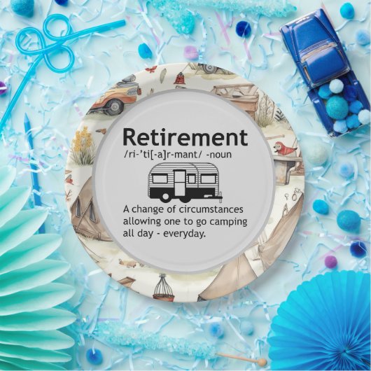 Definition für "Funny Camping Retirement" Pappteller (Party)
