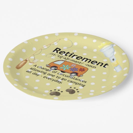 Definition für "Funny Camping Retirement" Pappteller (Schrägansicht)
