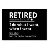 Definition im Ruhestand, komischer Ruhestand, Rent Tischnummer (Vorderseite)