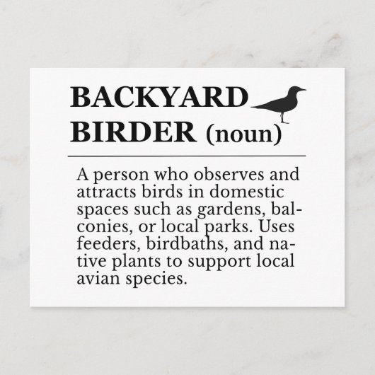 Definition von Backyard Birder - Garten-Vogelbeoba Postkarte (Vorderseite)