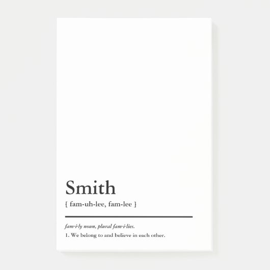 Definition von Familiennamen und Motto-Wörterbüche Post-it Klebezettel (Vorderseite)