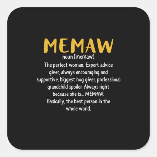 Definition von Mutter Art Memaw Quadratischer Aufkleber (Vorderseite)