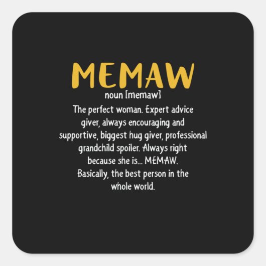 Definition von Mutter Art Memaw Quadratischer Aufkleber (Vorderseite)