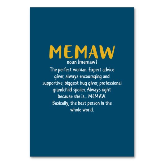 Definition von Mutter Art Memaw Tischnummer (Vorderseite)