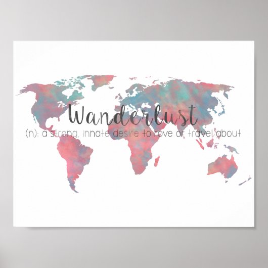 Definition von Wanderlust auf Aquarell-Weltkarte Poster (Vorne)