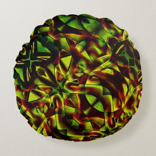 Deformierte Krawatte gebrannter, grüner Bänder Rundes Kissen (Vorderseite)