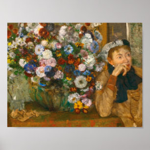 Degas A Women sitzt neben einer Vase von Blume Poster