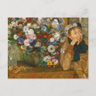 Degas A Women sitzt neben einer Vase von Blume Postkarte