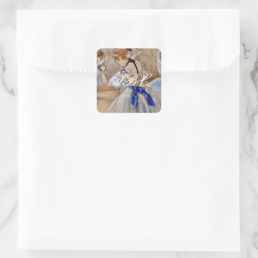 Degas Dancer mit blauem Band Quadratischer Aufkleber (Tasche)