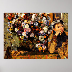Degas - Eine Frau neben einer Blumenvase sitzend Poster