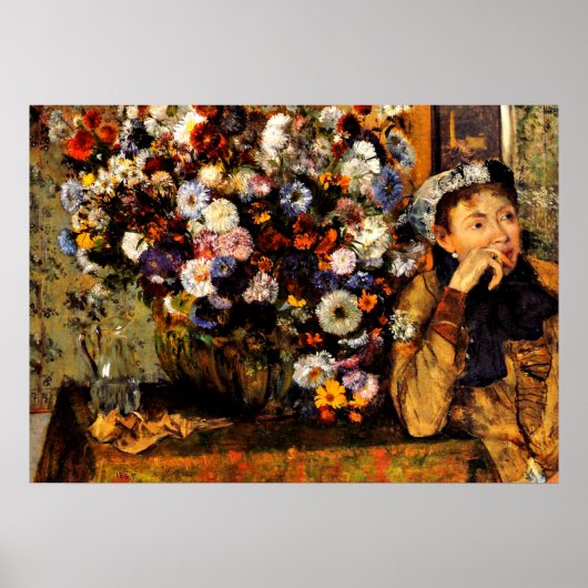 Degas - Eine Frau sitzt neben einer Vase von Blume Poster (Vorne)