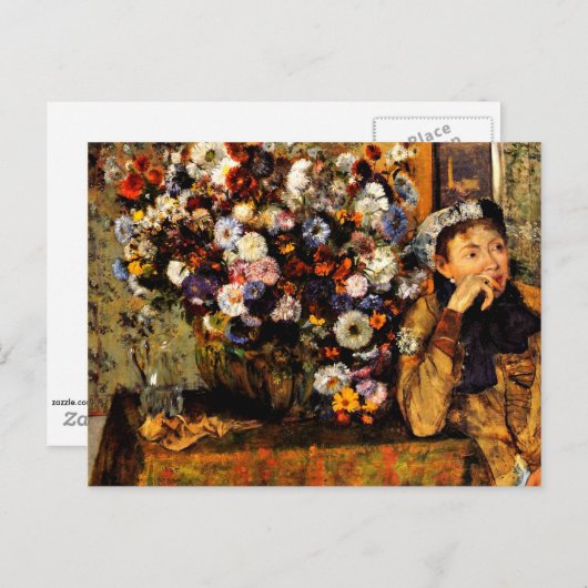 Degas - Eine Frau sitzt neben einer Vase von Blume Postkarte (Vorne/Hinten)