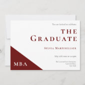 Degree Burgundy White MBA Graduation Party Einladung (Vorderseite)