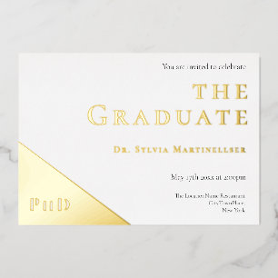 Degree Gold White PhD Graduation Party Folieneinladung