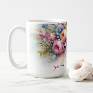 Dein benutzerdefinierter Text Wasserfarben Blumen Kaffeetasse